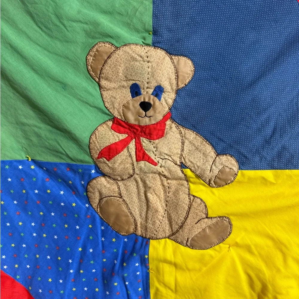 Vintage Style Grandmacore Quilted Crib Blanket‎ Teddy Bear 38x38